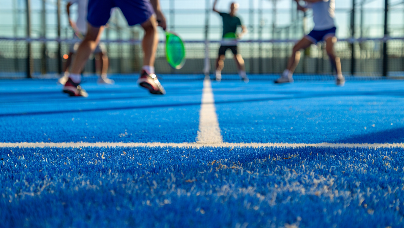 Cancha de pádel con pasto sintético fibrilado azul instalación Santiago Chile — MKM
